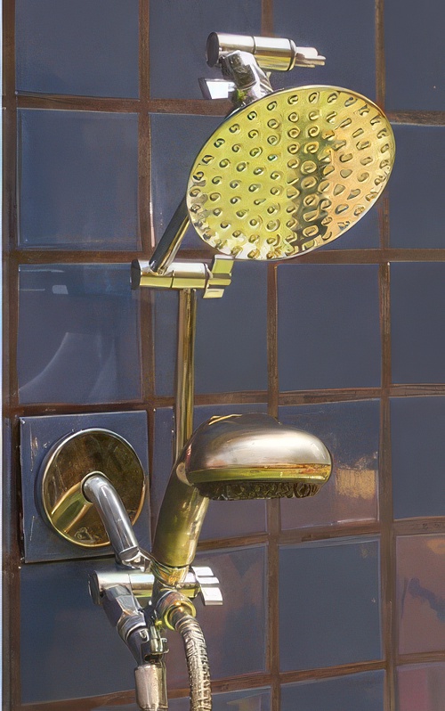 Double 5 1/4 Inch Rainshower and Super 5 Grey Handheld